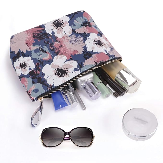 Flower Makeup Bag for Travel Cosmetic Storage Pouch Waterproof Polyester Metal Zipper, Retro Camellia