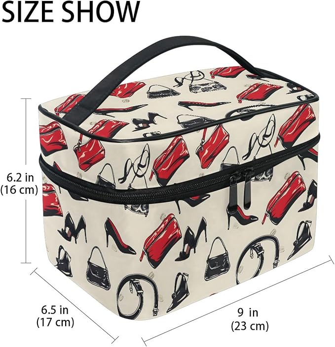 Makeup Train Case High Heels Handbags Print Carrying Portable Zip Travel Cosmetic Brush Bag Organizer Large for Women