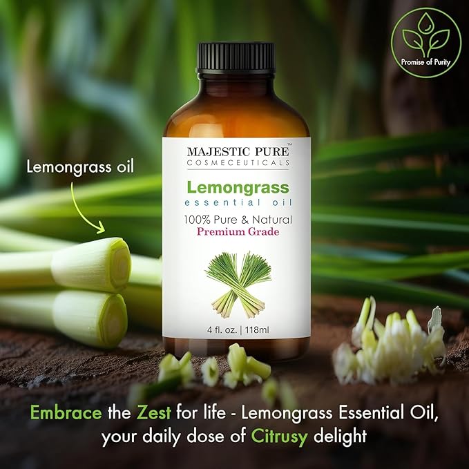 Majestic Pure Lemongrass Essential Oil with Glass Dropper - 4 Fl Oz Pack of 2-100% Pure and Natural Lemongrass Oil - Premium Grade Essential Oils for Diffuser, Aromatherapy, Soap and Candle Making