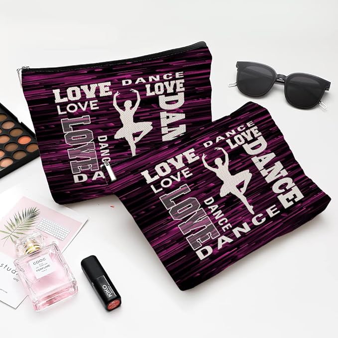 Cute Makeup Bag for Purse Canvas Waterproof Funny Cosmetic Bags for Women Zipper Travel Toiletry Pouch-Dance Makeup Bags
