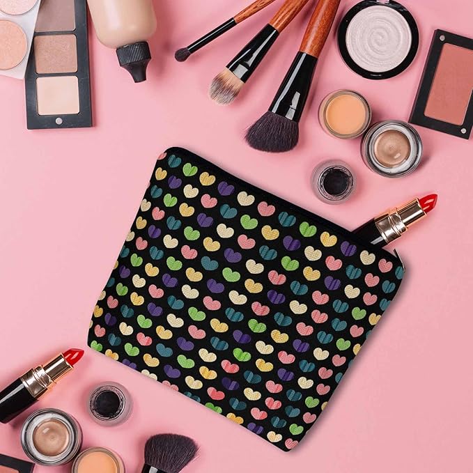 Makeup Bag Heart Makeup Bags For Purse Pouch, Colorful Love Hearts Travel Toiletry Bag Cosmetic Bag Makeup Bags Flax Makeup Organizer Bag Pencil Pouch For Man Woman