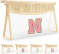 Small Boho Straw Initial Letter Makeup Bag Personalized Gift ,Cute Clear Chenille Patch Makeup Bag With Zipper,Trendy TSA Approved Travel Toiletry Bag,Gift for Women Girls Birthday Friend, Letter N