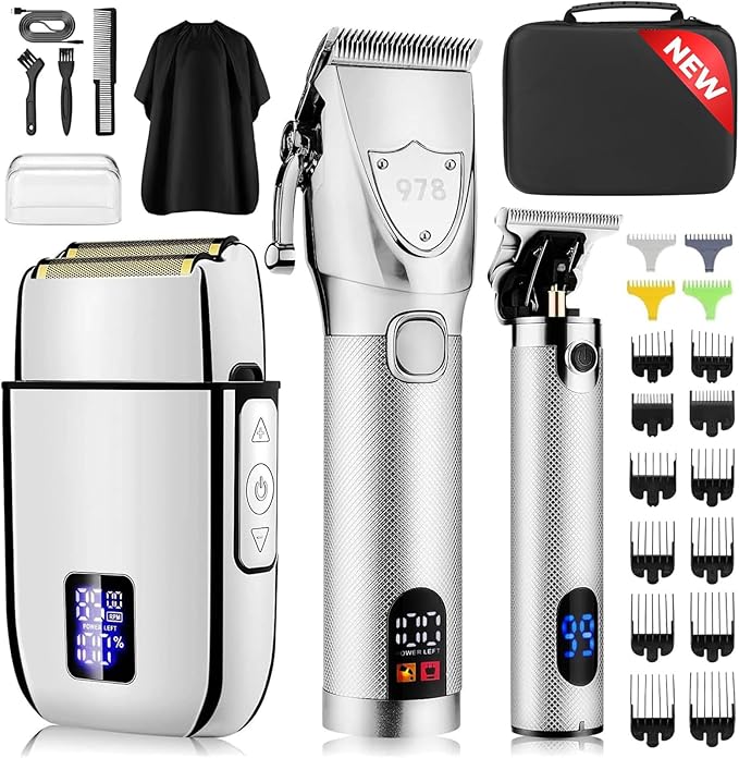 Professional Hair Clippers Set for Men, Electric Foil Shavers for Men, Barber Kit Clipper and Trimmer Set with Travel Case