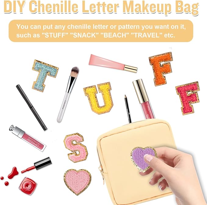 Nylon Mini Makeup Bag for Purse, Preppy Small Cute Makeup Bag Cosmetic Zipper Pouch Purse, Waterproof Travel Coin Pouch Sanitary Napkin Storage Bag Clutch Makeup Organizer for Women Men Girls(Beige)