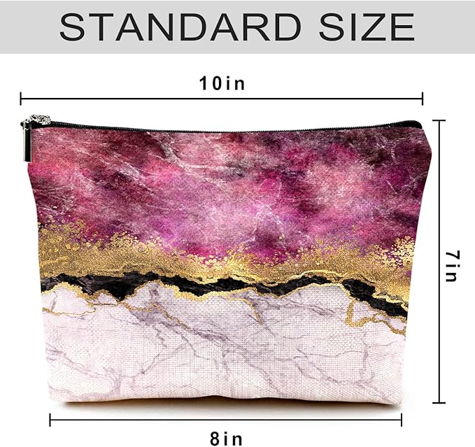 Cute Makeup Bag for Purse Canvas Waterproof Funny Cosmetic Bags for Women Zipper Travel Toiletry Pouch-Wine Marble Makeup Bags