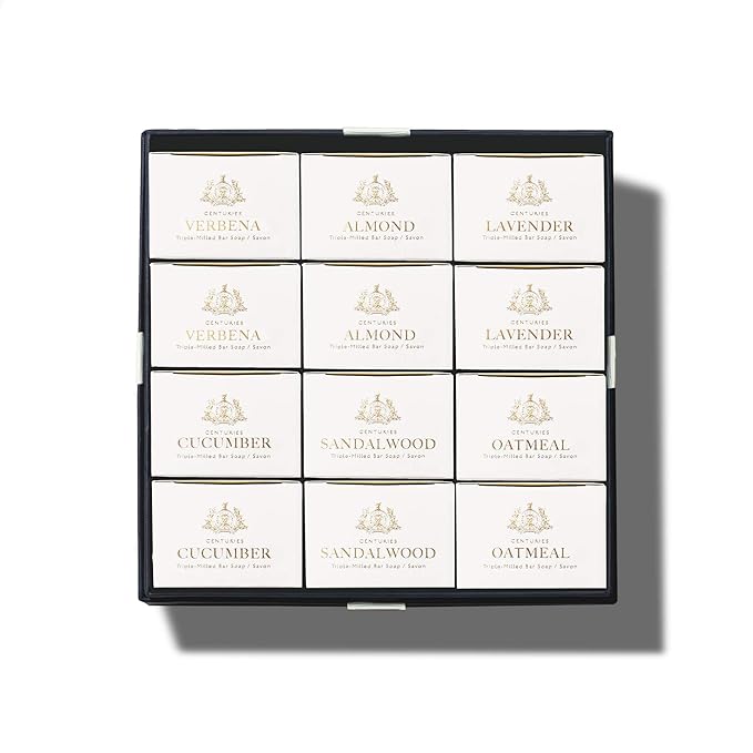 Caswell-Massey Natural Bar Soap Gift Set - Centuries Collection 4 Scent - Plant-Based Formula with Essential Oils - Made in USA - Moisturizing Triple-Milled Body Soap Bars for Men & Women, 12 x 5.8 oz