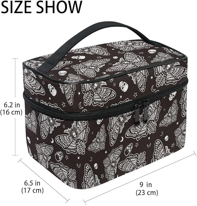Makeup Bags, Gothic Moth Skull Moon Esoteric Makeup Organizer Bags Toiletry Bag Box Travel Cosmetic Bag Make Up Train Case for Women Teen Girl Ladies