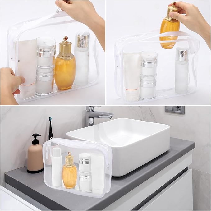 Tbestmax 10 Pack Clear Cosmetic Bags Makeup Bags Portable Waterproof TSA Approved Travel Toiletry Bags Large Organizer White, 9.8" x 7.1" x 2.4"