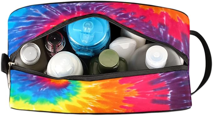 Rainbow Tie Dye Travel Toiletry Bag for Women Men Abstract Swirl Tie Dye Lightweight Cosmetic Makeup Bag Waterproof Shaving Bag Dopp Kit with Large Capacity for Toiletries and Shaving Accessories