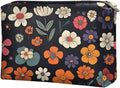 COEQINE Leather Cosmetic Purses for Women Large Capacity Floral Makeup Travel Bag With Zipper Portable Soft Pu Cosmetic Purse for Women Casual formal Wedding Handbag Cosmetic Travel Storage Bag