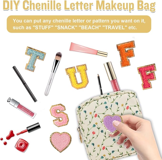 Nylon Mini Floral Makeup Bag for Purse, Small Cute Makeup Bag Preppy Cosmetic Zipper Pouch, Waterproof Travel Set Coin Pouch Sanitary Napkin Storage Bag Makeup Organizer for Women(Light Yellow-Flower)