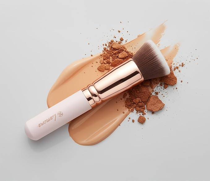 Lamora Makeup Brush Foundation Kabuki - Flat Top Face Brush for Liquid, Cream, and Powder Cosmetics - Full Coverage Blending, Buffing, Stippling, Contouring