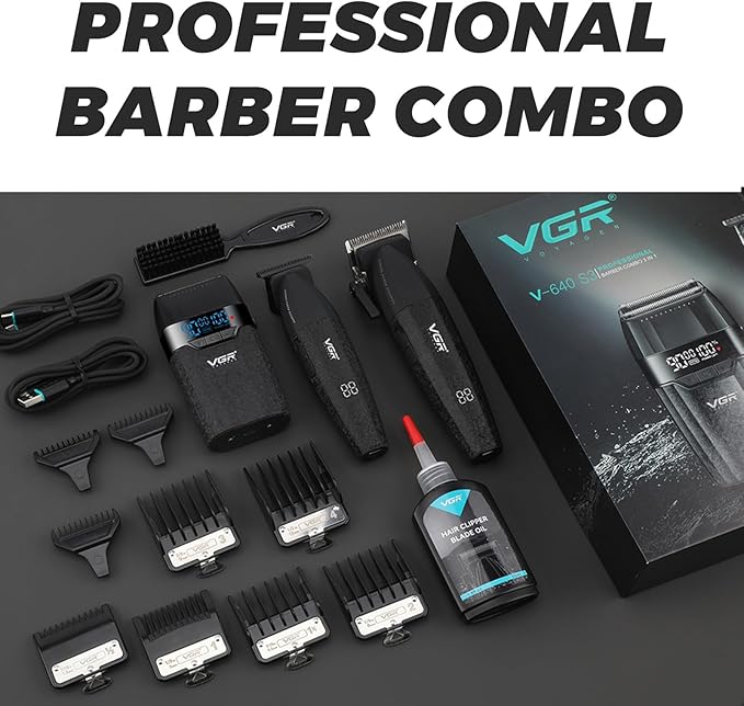 VGR 640S3 Professional 3 in 1 Hair Cutting Kit, 9000RPM Hair Clippers for Men Professional Hair Trimmer & Foil Shavers Set, Cordless Mens Barber Combo for Home, for Him(Black)