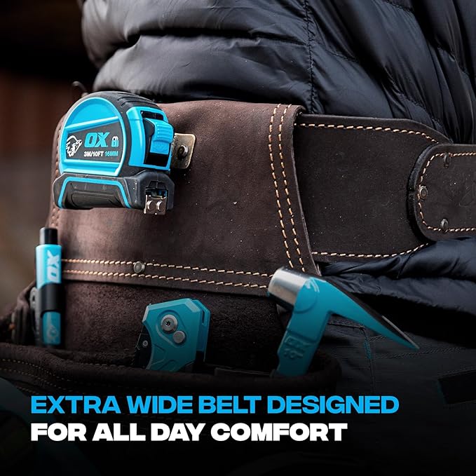 Ox Pro Drywall Tool Belt - 22-Pocket Leather Tool Belt Pouches - Belt (XL) Made of Oil-Tanned Leather with Double-Stitching and Steel Rivets - OX-P263806