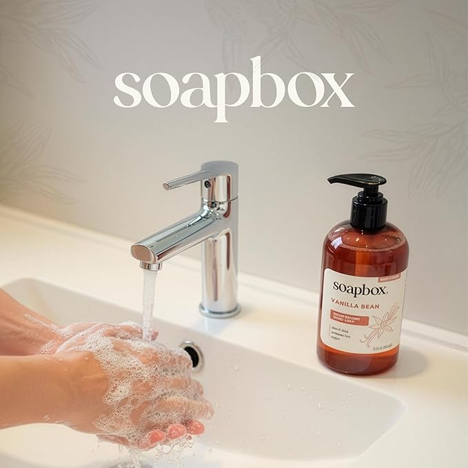 Soapbox Liquid Hand Soap, Vanilla & Lily Blossom - Gentle, Moisturizing Hand Cleanser, Vegan, Cruelty Free Hand Soap for Bathroom and Kitchen, 12oz Pump Bottles (Pack of 3)