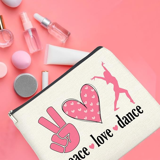 Dance Gifts Makeup Bag Dance Recital Gifts for Girls Women Students Dancers Cosmetic Bag Dance Competition Gift Peace Love Dance Zipper Makeup Pouch, polychrome
