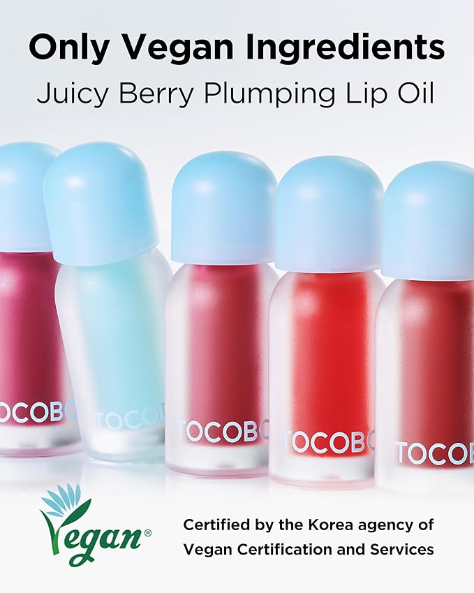 TOCOBO Juicy Berry Plumping Lip Oil 06 Berry Candy – Korean Vegan Hydrating Lip Oil with Plant Oils for High Shine Gloss - Non Sticky Formula for All Skin Tones, 0.14 fl.oz.