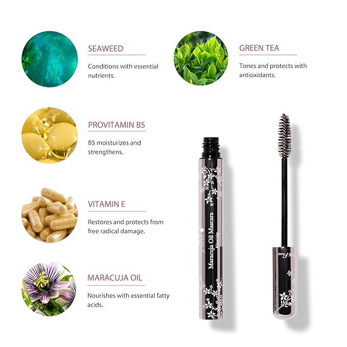 100% PURE Maracuja Oil Mascara Dramatic Intense Volume & Length Natural Fruit Pigmented Voluminous Eyelash Makeup No Clumping, Smudging or Flaking - Vegan, Dark Chocolate Color - 0.35 oz