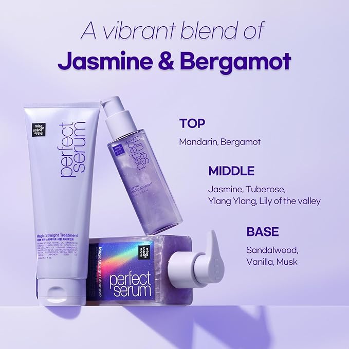 Mise En Scene Perfect Serum Magic Straight Set - Magic Straight Serum 2.71 Fl Oz with Treatment 7.77 Fl Oz -Hair Taming Oil for Frizzy | Heat Protectant |Straightening Fixing | Humidity Hair Products