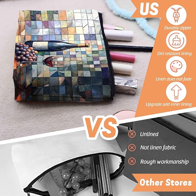 Cosmetic Bags Travel Makeup Toilet Case Waterproof Pouch for Women Girls 6.7X9.45inches - The Elegant Allure of A Wine - Themed Still - Life