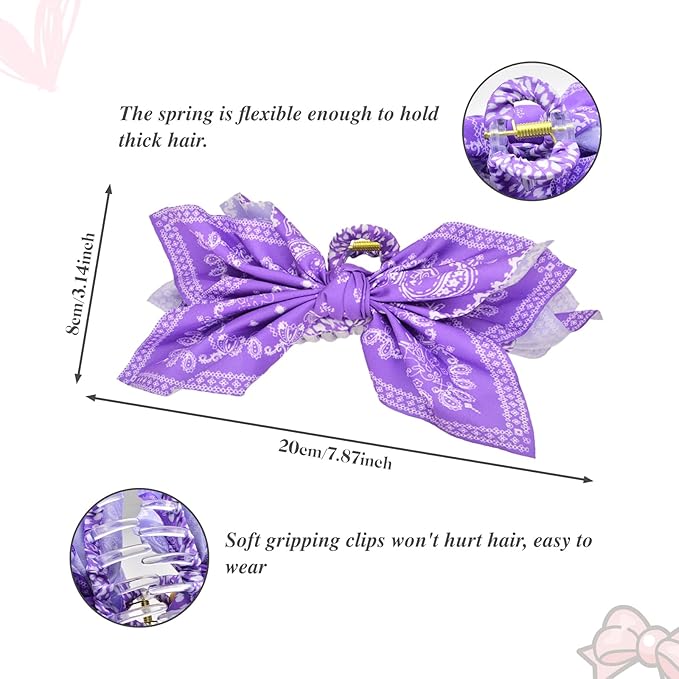 Bow Claw Clips Bow Hair Clips 3PC Purple Big Hair Bows for Women Butterfly Styling Large Hair Clips for Thick Hair for Girls Hair Accessories for Teen