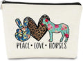 Horse Gifts for Women Horse Makeup Bag,Horse Themed Gifts for Women,Peace Love Horse Leopard Floral Cosmetic Bag Cowgirls Gift,Horse Lovers,Horse Owners Gifts, Christmas Birthday Gift