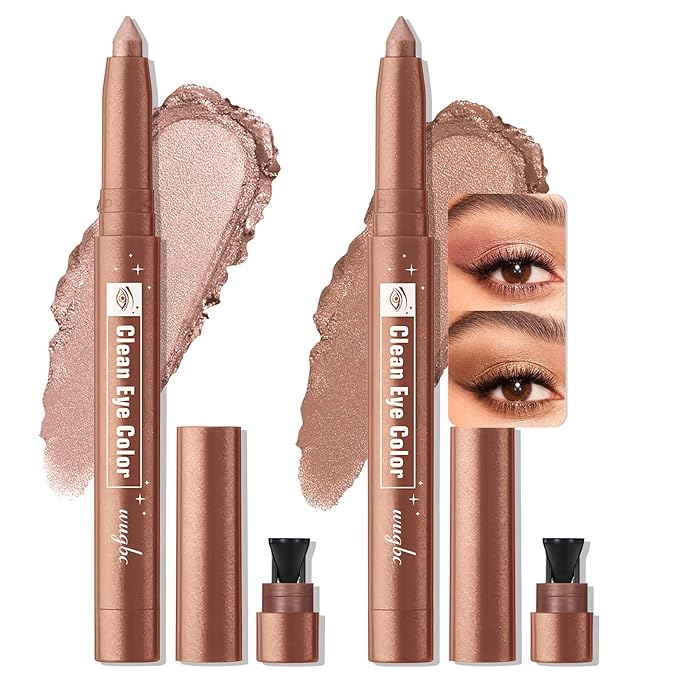 2 Colors Eyeshadow Stick Shimmer Glitter Eye Shadow Pencil Waterproof Eye Brightener Crayon Highlighter Eye Liner Pen Multi-Dimensional Blendable Neutral Crease-Proof Eyes Look Makeup, 7+9