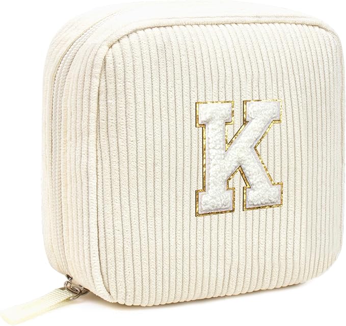 LETGO Birthday Gifts for Women Small Personalized Initial Monogram Makeup Bag,Preppy Corduroy Makeup Bags Travel Toiletry Bag Cute Pouch Purse for Her Mom Girlfriend Wife Sister Teacher Bridesmaid