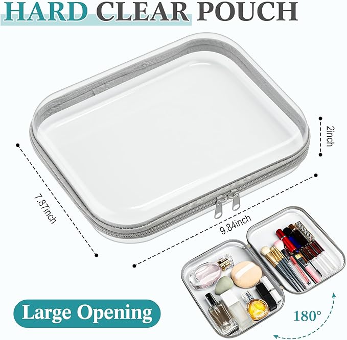 Sanwuta 6 Pcs Clear Hard Zipper Case Hard Plastic Zipper Pouches Makeup Bag Pencil Pouches Transparent Cases for Snacks Plastic Storage Organizer Box for Travel(Gray,9.84 x 7.87 x 2 Inch)