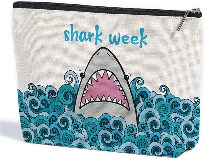 ZHAMEN Makeup Bag, Funny Shark Design, Large Capacity, Waterproof, Multipurpose for Women, Girls, Animal Lovers, Graduation, Friendship, Birthday, Christmas
