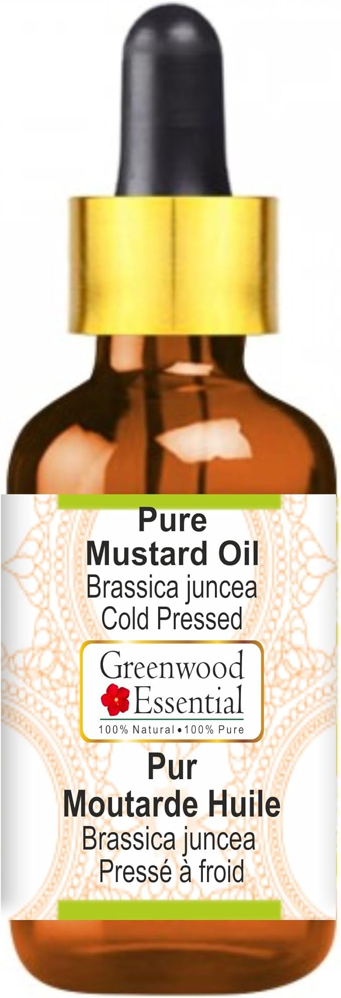 Greenwood Essential Mustard Oil (Brassica juncea) with Glass Dropper | Cold Pressed | Natural | Undiluted | For Diluting Essential Oils | For Skin & Massage | Men & Women | 100ml (3.38 oz)