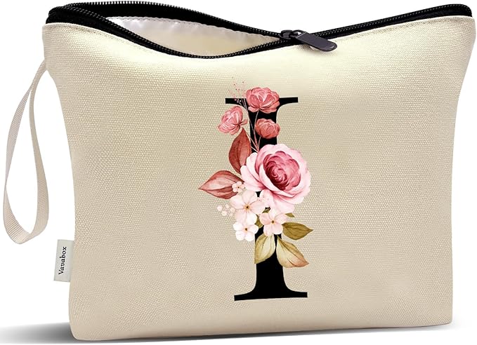 Vavabox A-Z Personalized Makeup Bag, Birthday Gifts for Women Mom, Gifts for Best Friend, Bride Bridesmaid Cosmetic bag (I, Yellow)