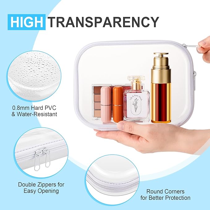 Sanwuta 6 Pcs Clear Hard Zipper Case Hard Plastic Zipper Pouches Makeup Bag Pencil Pouches Transparent Cases for Snacks Plastic Storage Organizer Box for Travel(Assorted Color,7.87 x 5.9 x 2 Inch)