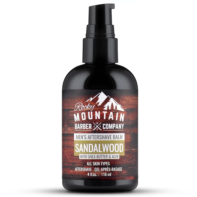 Rocky Mountain Barber Company Aftershave Balm for Men – with Sandalwood Essential Oil, Coconut Oil and Shea Butter – Applies Easily - 4 oz