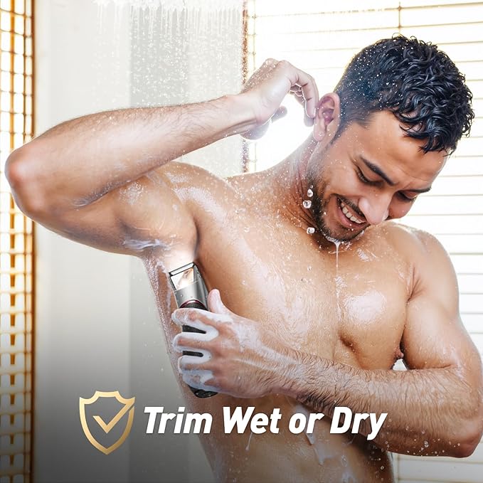 Body Hair Trimmer for Men: Pubic Hair Trimmer with Mirror & LED Light - Electric Ball Shavers with Ceramic Blades & Travel Lock - Body Groomer IPX7 Waterproof Wet/Dry Use for Groin/Chest/Legs