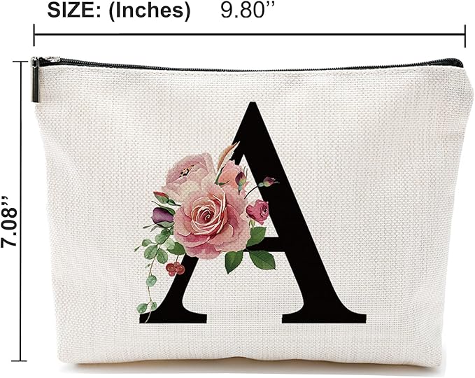 Initial A-Z Personalized Letter Makeup Bag, Monogrammed Bridesmaid Gifts/Presents Cosmetic Bag, Portable Stationery Storage Organizer Pouch, Friendship Love Travel Makeup Bags