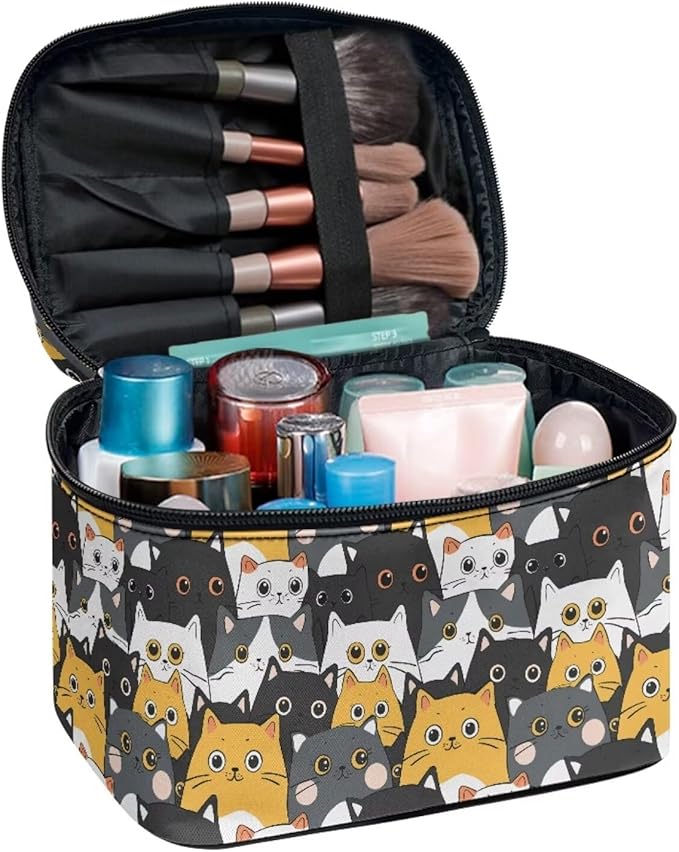 JoyLamoria Cute Cat Print Makeup Bag Pouch Cosmetic Bag Toiletry Bag Desk Cosmetics Pouch Storage Decor
