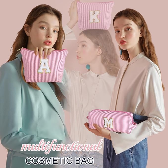 YOOLIFE Preppy Makeup Bag for Women - Personalized Cute Makeup Pouch for Girlfriend Bridesmaid Wife | Cosmetic Travel Toiletry Bag for Friend | Birthday Gift Idea for Her Mom Preppy Stuff Pink C