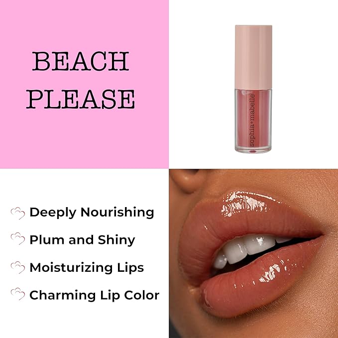 Sophia + Mabelle Hydrating Lip Oil – Beach Please (Medium Red) – Tinted Lip Gloss Oil with High Shine – Lightweight, Non-Sticky, Moisturizing & Nourishing Lip Treatment – 3.7g