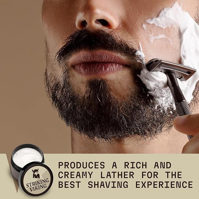 Striking Viking Shaving Cream - 5.3 fl oz, Pack of 1, Vanilla - Barbershop Comfort Vanilla Shaving Cream - Soothes Irritation & Protects Sensitive Skin Lather - Travel Ready Formula