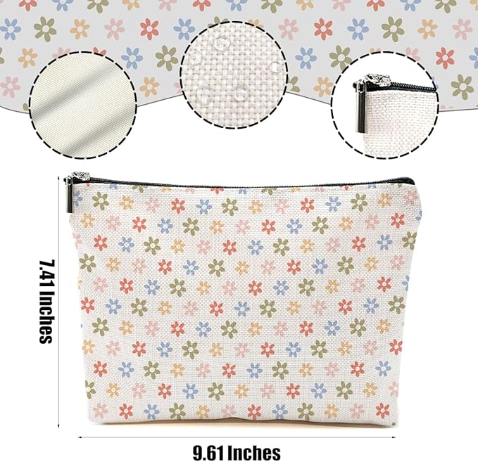 Vintage Daisy Flowers Makeup Bag Floral Cosmetic Bag Friend Friendship Gifts for Women Girls Sister Coworker Mama Botanical Travel Organizer Zipper Pouch Christmas Thanksgiving Birthday Gifts