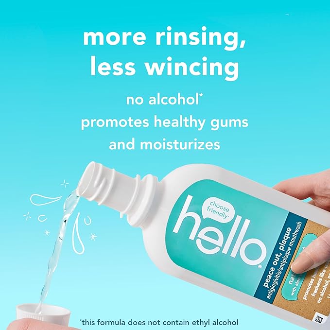 Hello Antiplaque and Whitening Fluoride Free Toothpaste and Peace Out Plaque Antigingivitis Mouthwash, Alcohol Free, Vegan, SLS Free and Gluten Free, 4.7 Ounce Tubes, 16 Ounce Bottle