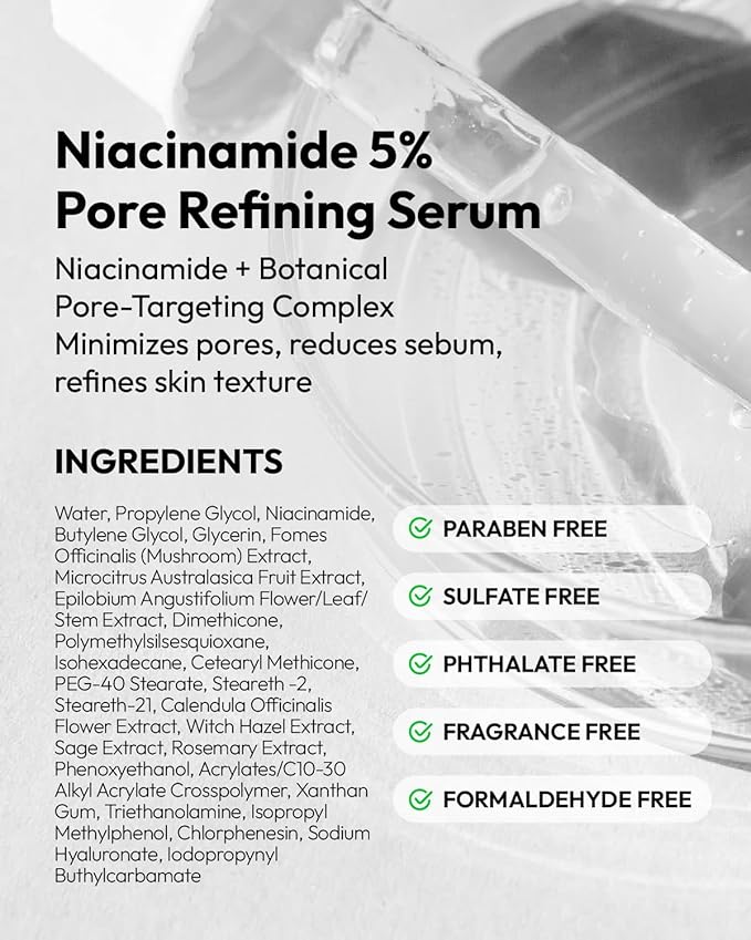 Niacinamide 5% Pore Refining Serum - Minimizes Pores & Controls Oil - for Oily & Sensitive Skin - 1 Fl Oz