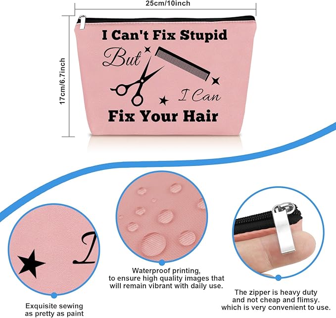 Hairdresser Gifts Hair Stylist Makeup Bag Hair Dresser Cosmetic Bags for Women Hairstylist Funny Gift for Hairdresser Purple Cosmetic Pouch Travel Makeup Case Christmas Graduation Birthday Present