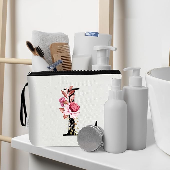 Vavabox A-Z Personalized Makeup Bag, Birthday Gifts for Women Mom, Gifts for Best Friend, Bride Bridesmaid Cosmetic bag (L, 03-White Set)