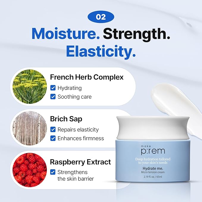 MAKE P:REM Hydrate Me. Micro Tension Cream, Moisturizing Watery Gel Type, Non-Sticky Finish Hydrating Facial Cream for Dry, Sensitive, Oily, Acne-prone Skin, Korean Skin Care, 2.19 fl. oz. (65ml)