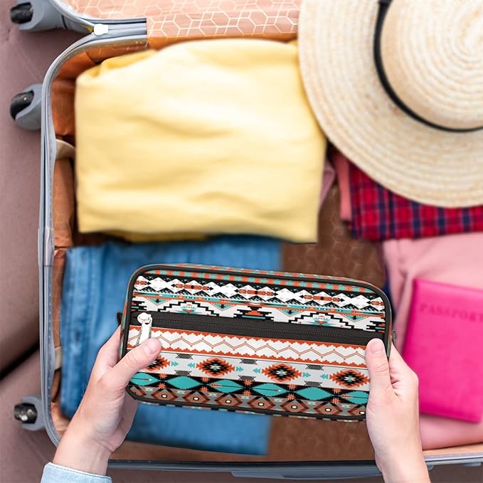 Aztec Ethnic Aztec Geometric Travel Toiletry Bag for Women Men Organizer Cosmetic Makeup Bag Waterproof Lightweight Shaving Bag Dopp Kit Large Capacity for Toiletries and Shaving Accessories