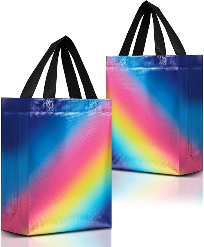 Nush Nush Gradient Gift Bags Bulk – Set of Reusable Rainbow Gift Bags With Medium Size and Holographic Finish - Ideal Goodie Bag for Birthday Party Favors, Kids Party, Events - 8x4x10