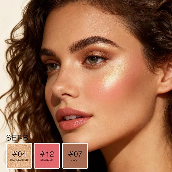 3Pcs Cream Contour Sticks, Shades with Highlighter & Bronzer & Blush, Makeup Kit for Sculpt the Cheeks Long Lasting Dewy & Matte Finish Lightweight Face Contouring Pen LIGHT MEDIUM (SET-B)