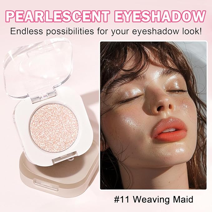 Glitter Eyeshadow Champagne Single, Ultra Fine Shimmer, Lightweight Sparkling Blendable Formula, Daily Multiuse Glossy Eyes Makeup (Weaving Maid)